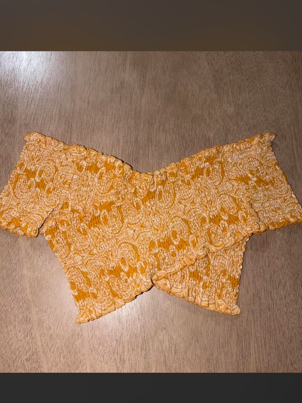 Windsor smocked yellow floral off the shoulder cropped top